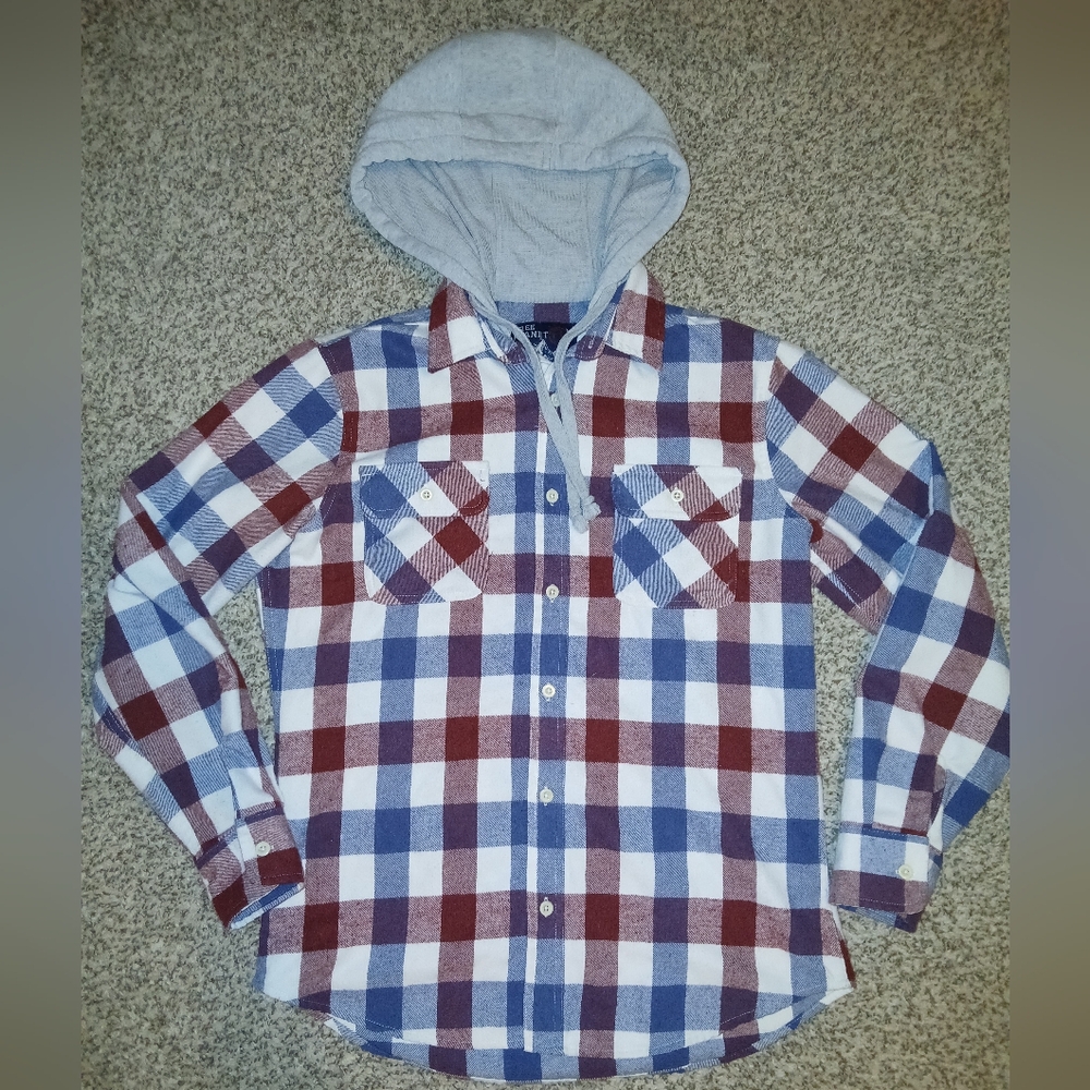 Men's free planet Heavy Twill Plaid hooded shirt-jacket